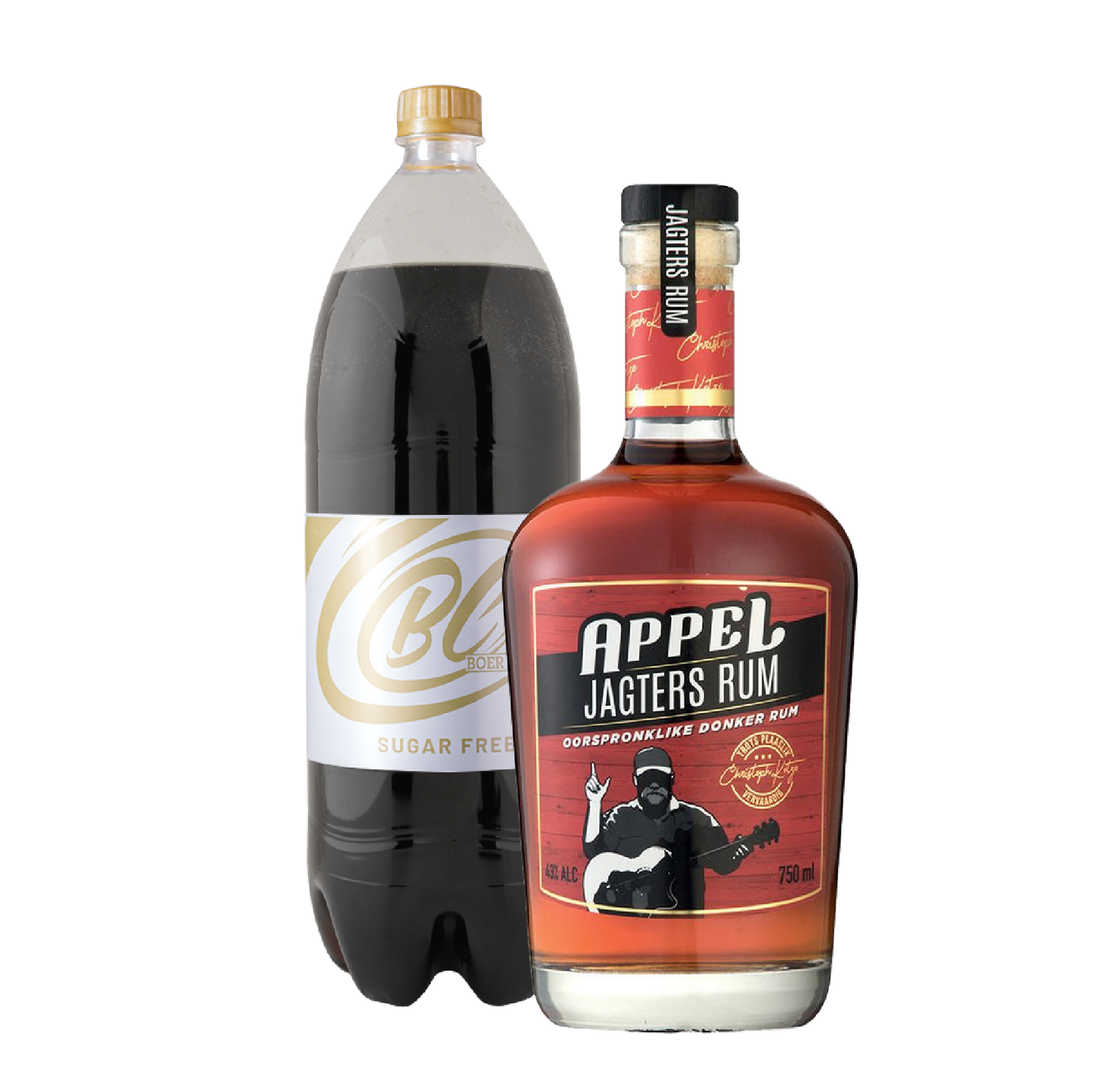 Appel Jagters Dark Rum 750ml & Boer Cola Sugar Free 2L