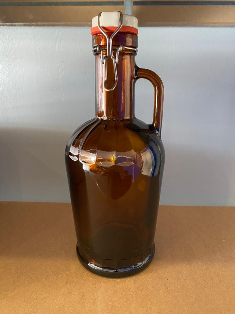 2L Growler Amber Glass with Glass Handle