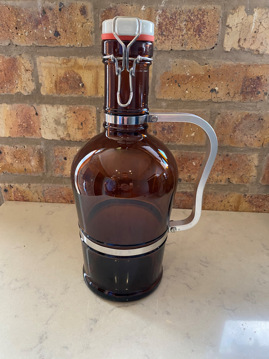 2L Growler Amber Glass with Steel Handle